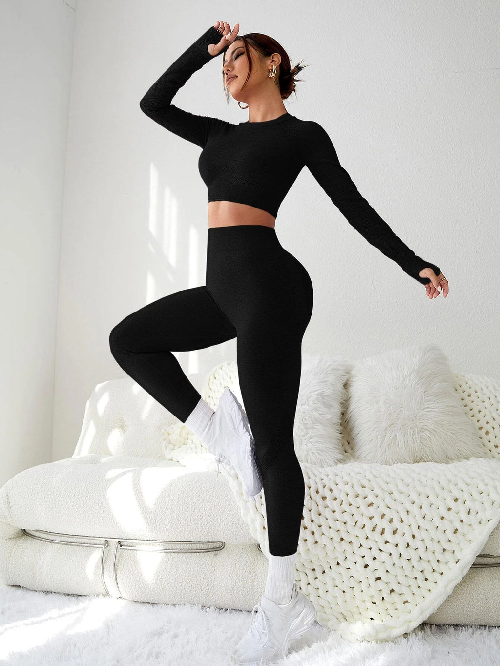 Dewbera Cut & Back Thumb Holes Sports Set Workout Women Setwomen Workout Set Gym Women Outfit